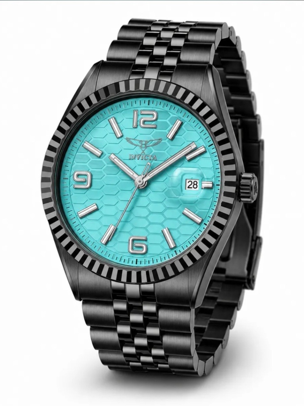 NEW Men’s Invicta Specialty Black Steel Watch Aqua Blue Textured Dial 70052